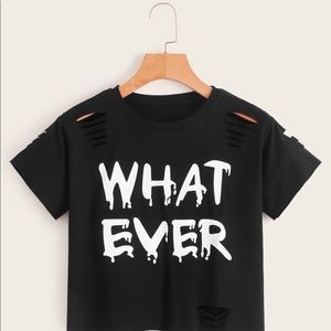 1 PLUS 1 GIRLS LETTER PRINT LADDER BLACK CROP TEE